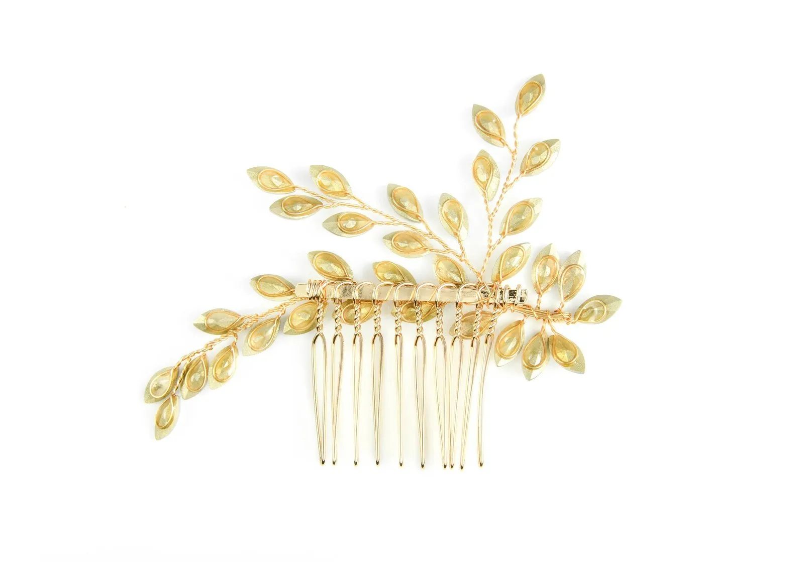 Opaline Gold Hair Comb Opal Crystal Navettes Bridal Wedding