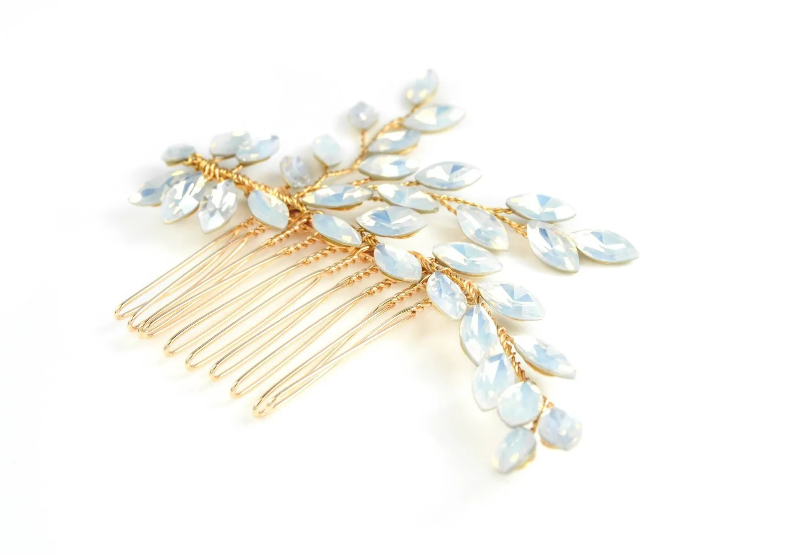 Opaline Gold Hair Comb Opal Crystal Navettes Bridal Wedding