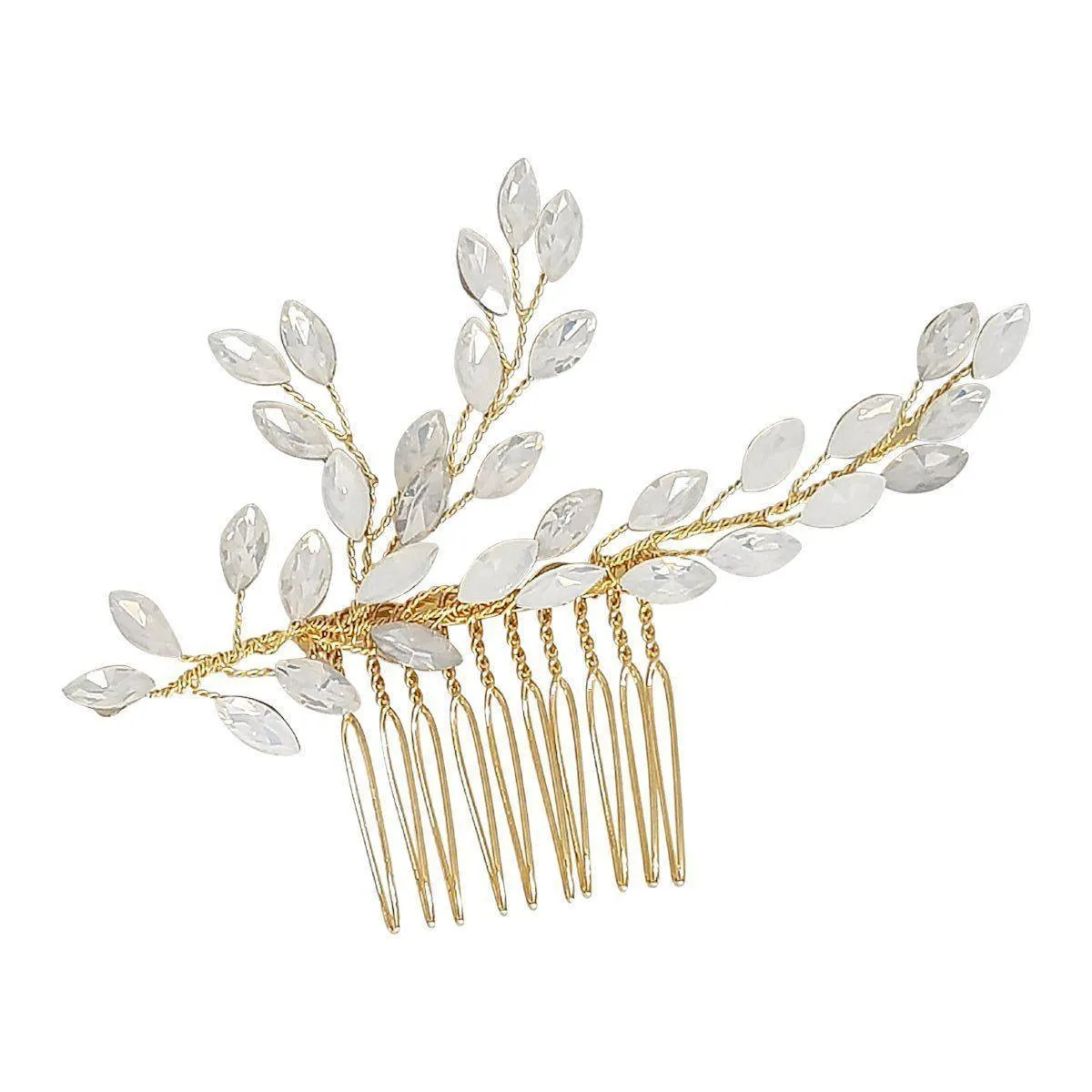 Opaline Gold Hair Comb Opal Crystal Navettes Bridal Wedding