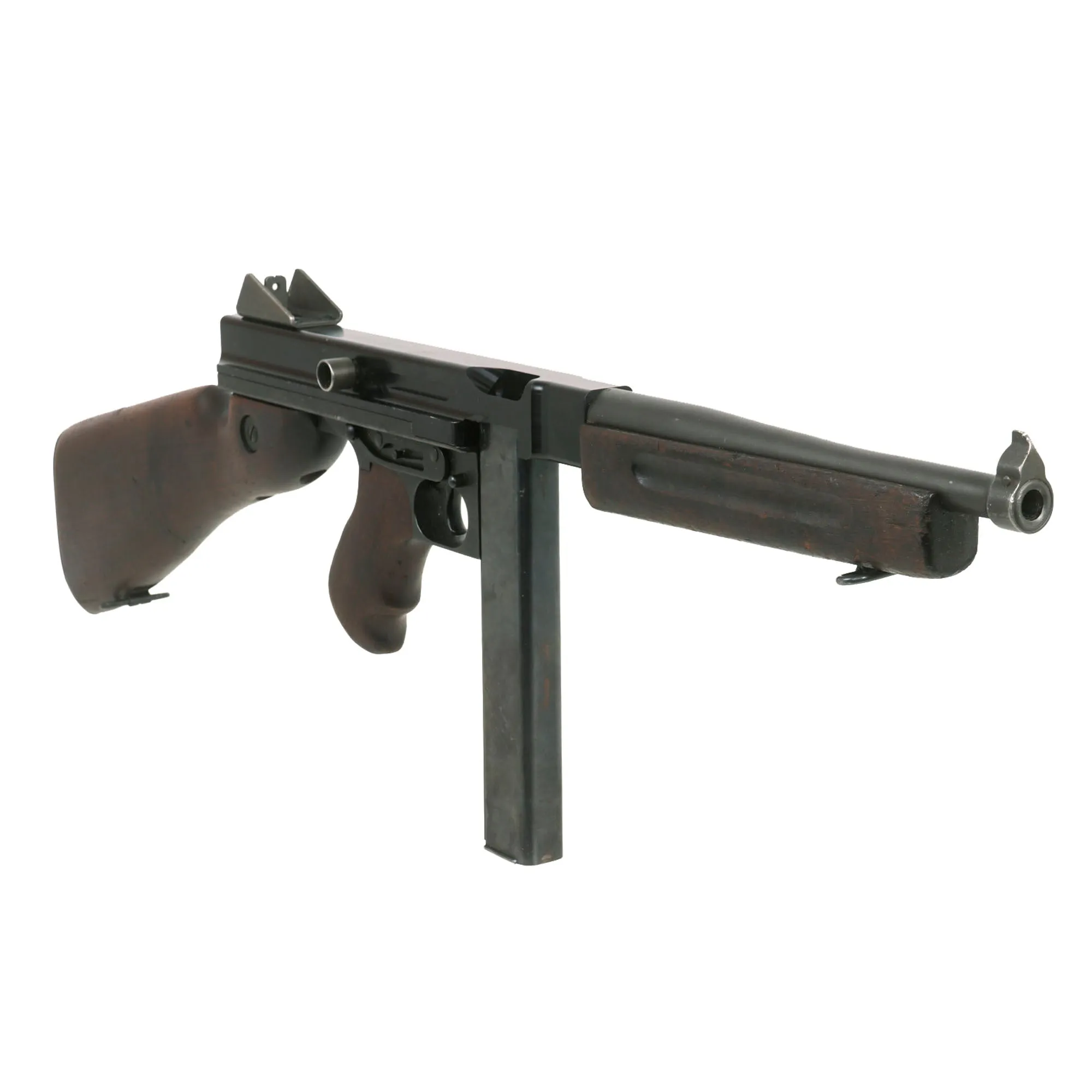Original U.S. WWII Thompson M1A1 Display Submachine Gun with Aluminum Receiver, Live Barrel & Magazine