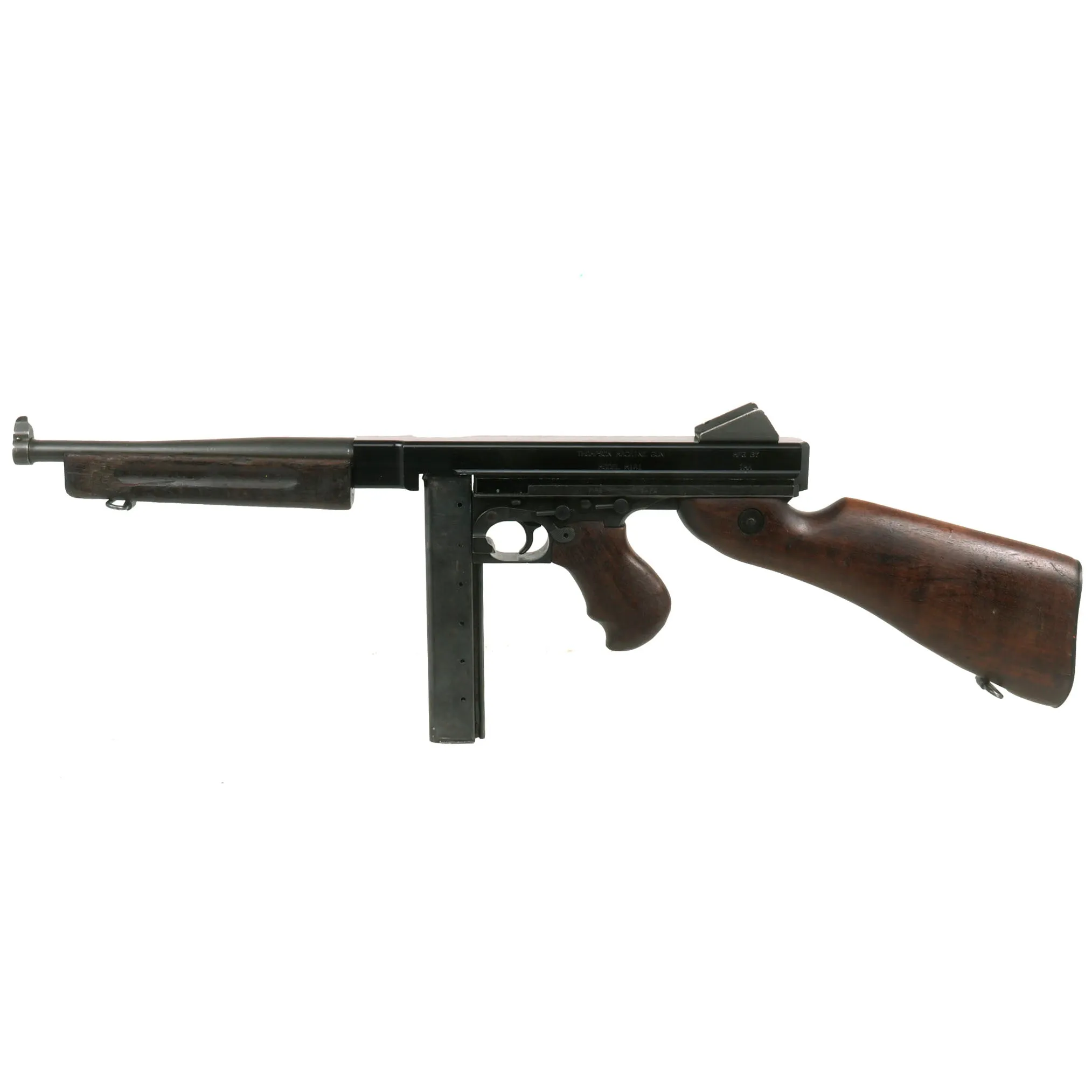 Original U.S. WWII Thompson M1A1 Display Submachine Gun with Aluminum Receiver, Live Barrel & Magazine