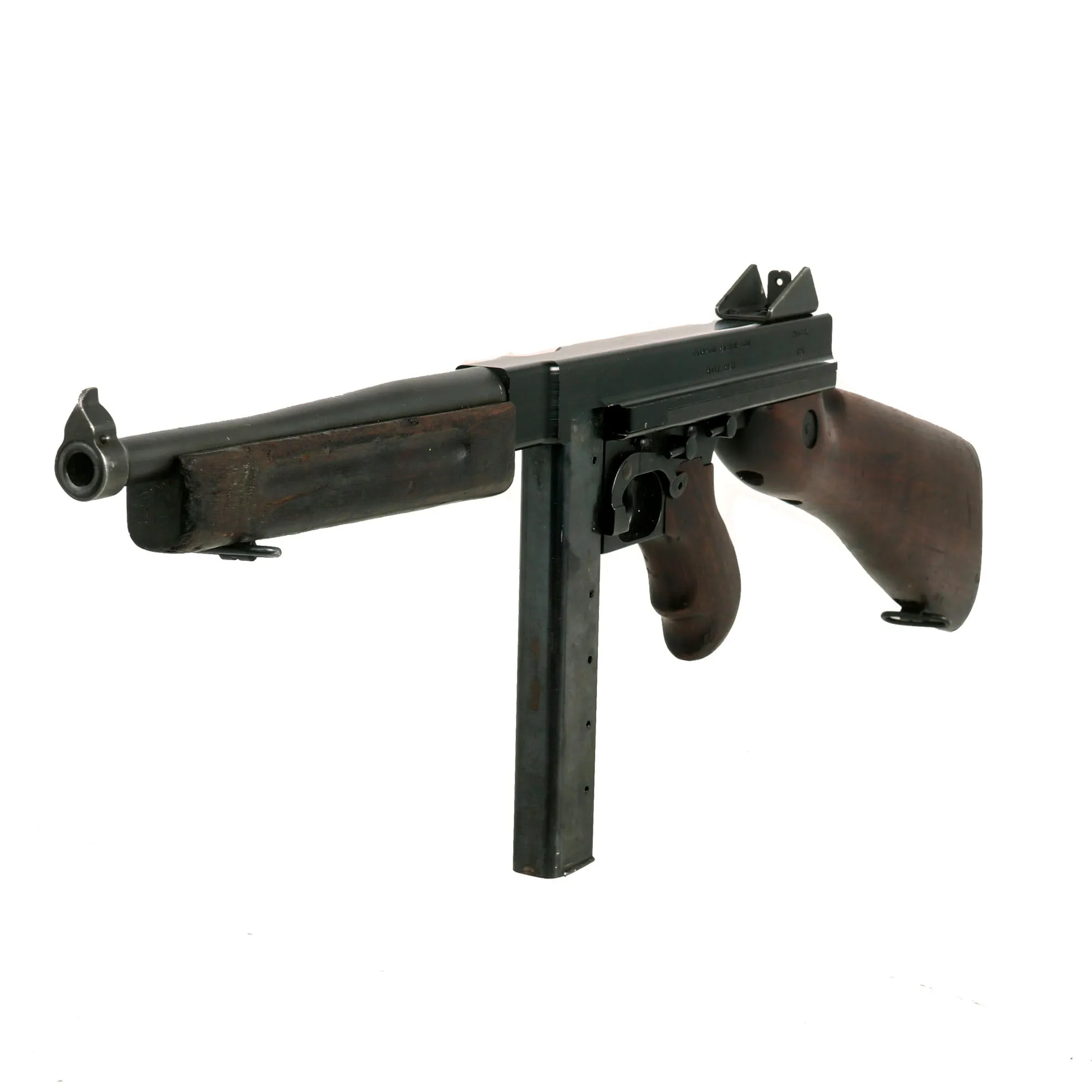 Original U.S. WWII Thompson M1A1 Display Submachine Gun with Aluminum Receiver, Live Barrel & Magazine