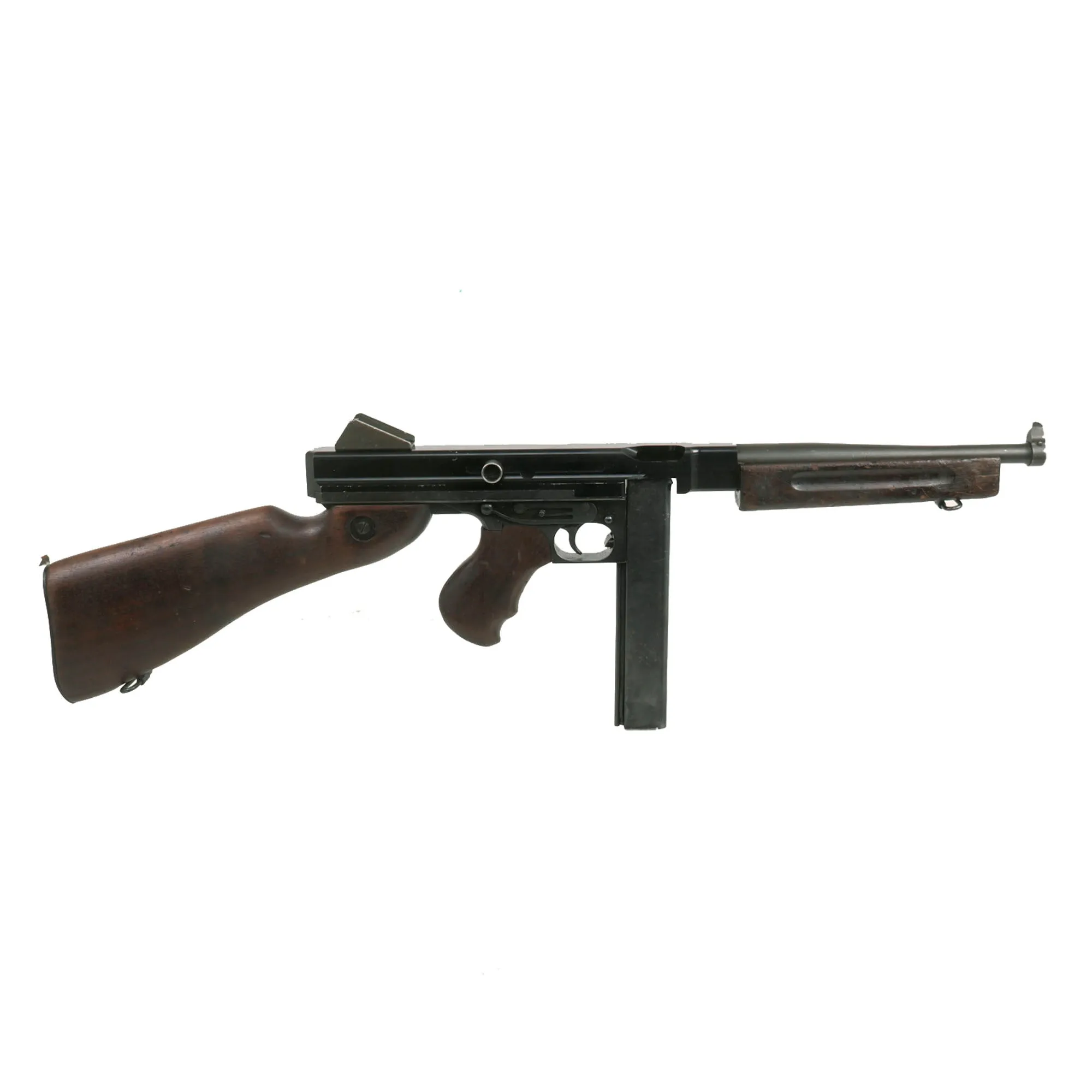 Original U.S. WWII Thompson M1A1 Display Submachine Gun with Aluminum Receiver, Live Barrel & Magazine