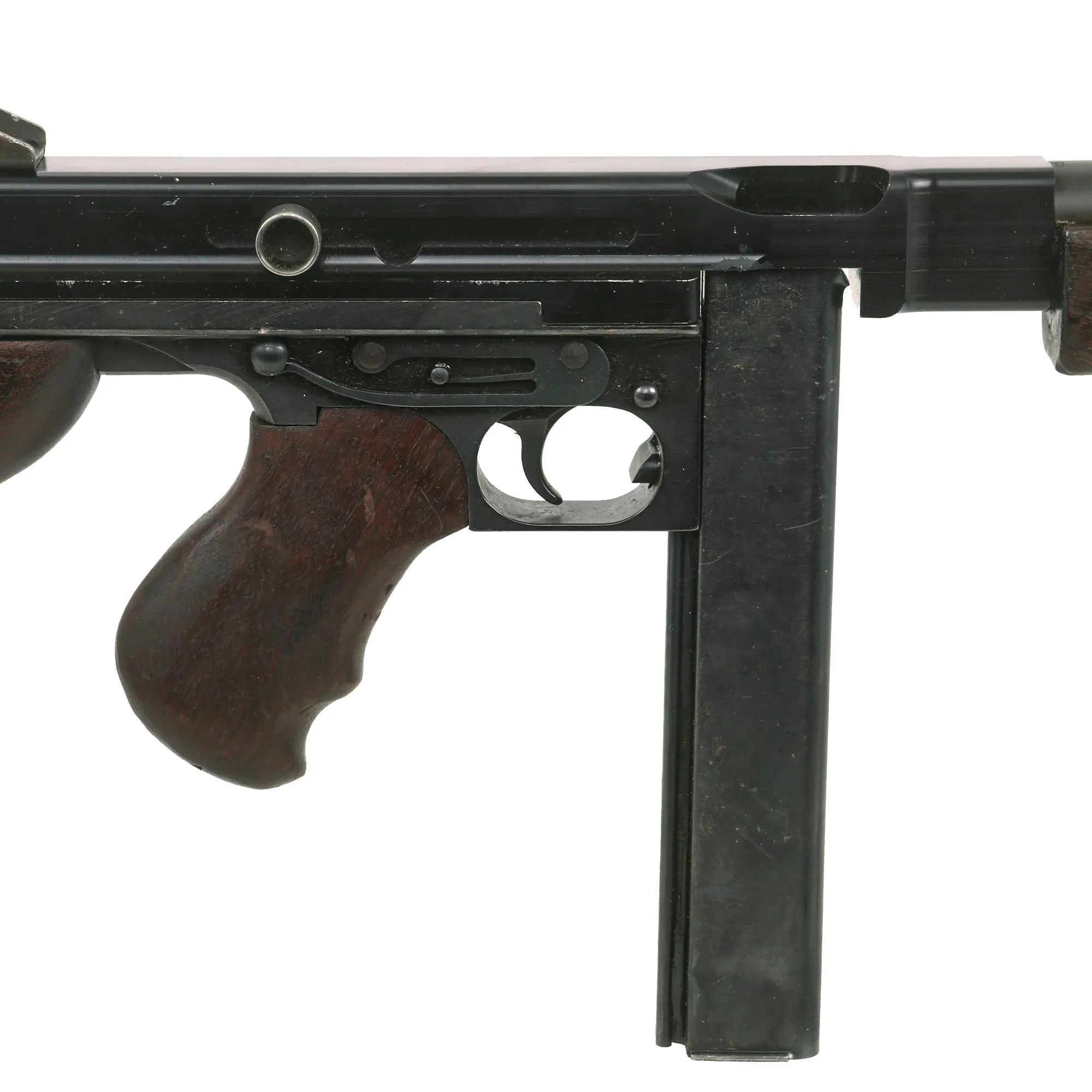 Original U.S. WWII Thompson M1A1 Display Submachine Gun with Aluminum Receiver, Live Barrel & Magazine
