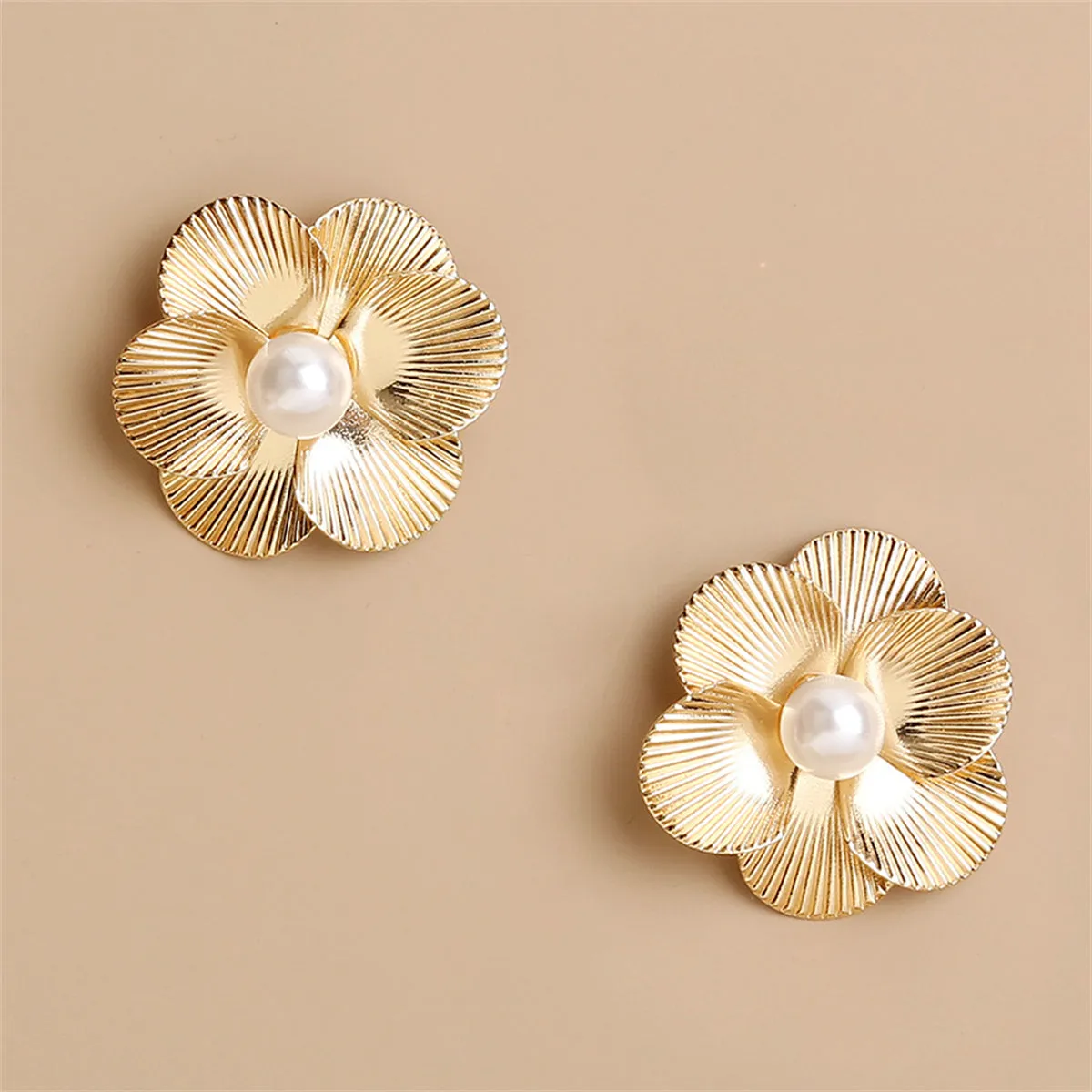 Pearl & 18K Gold-Plated Flower Stud Earrings