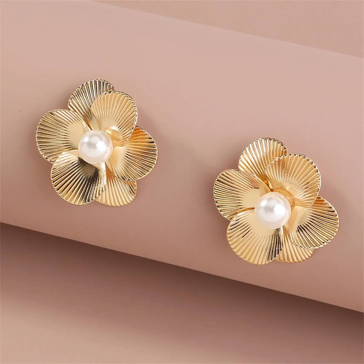 Pearl & 18K Gold-Plated Flower Stud Earrings