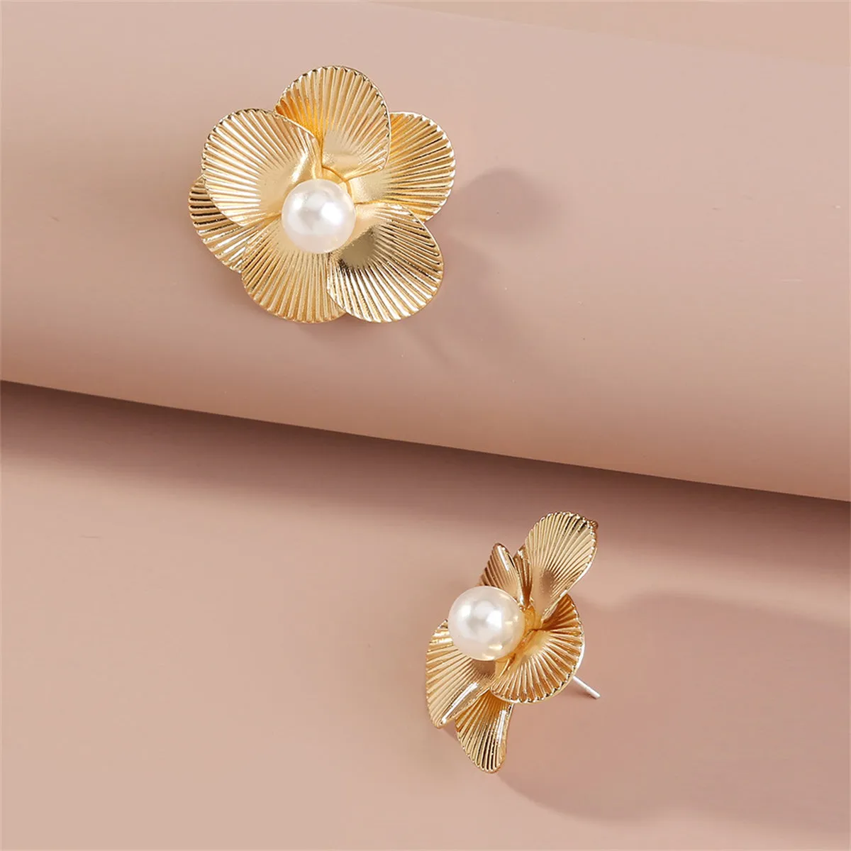Pearl & 18K Gold-Plated Flower Stud Earrings