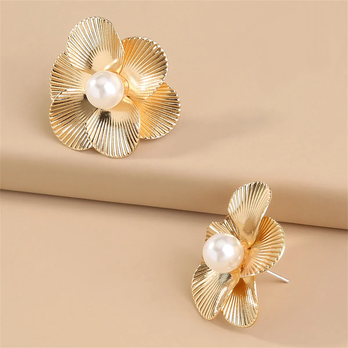 Pearl & 18K Gold-Plated Flower Stud Earrings