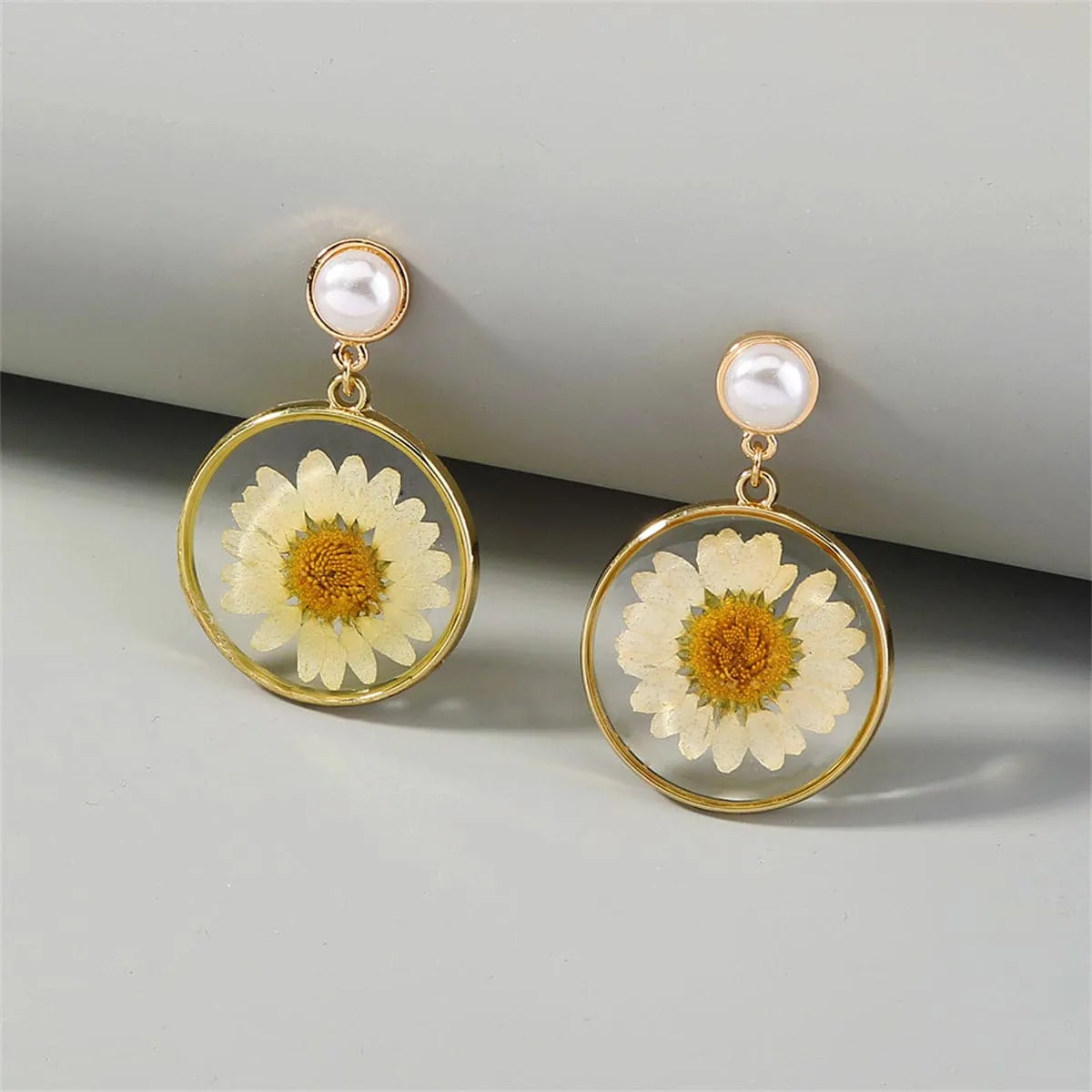 Pearl & 18K Gold-Plated Resin Mum Drop Earrings