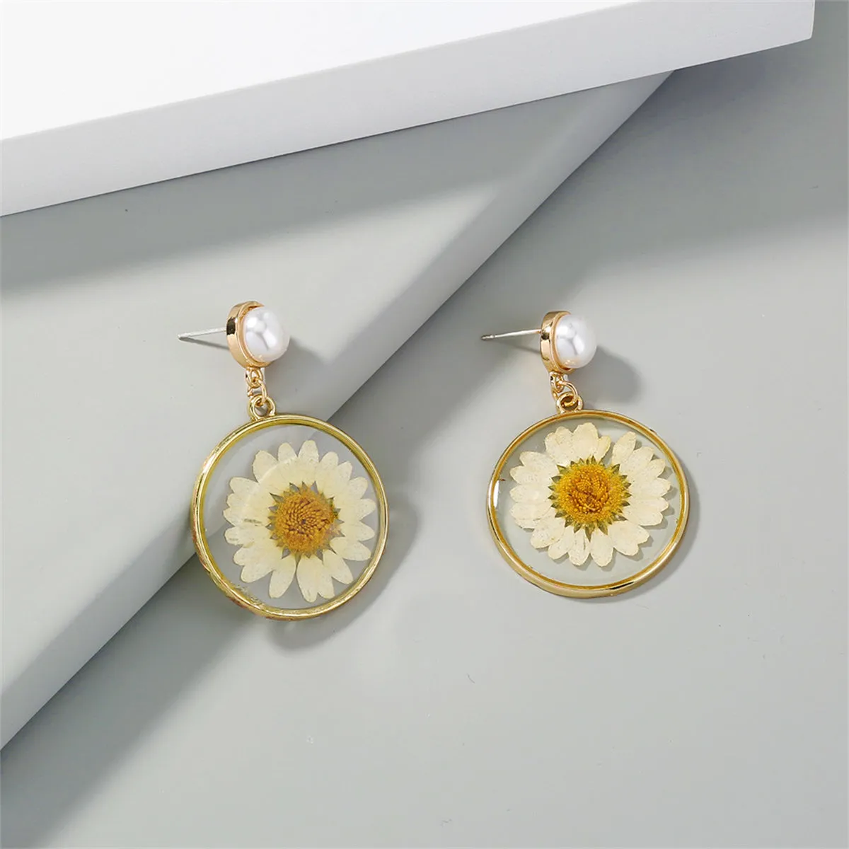 Pearl & 18K Gold-Plated Resin Mum Drop Earrings