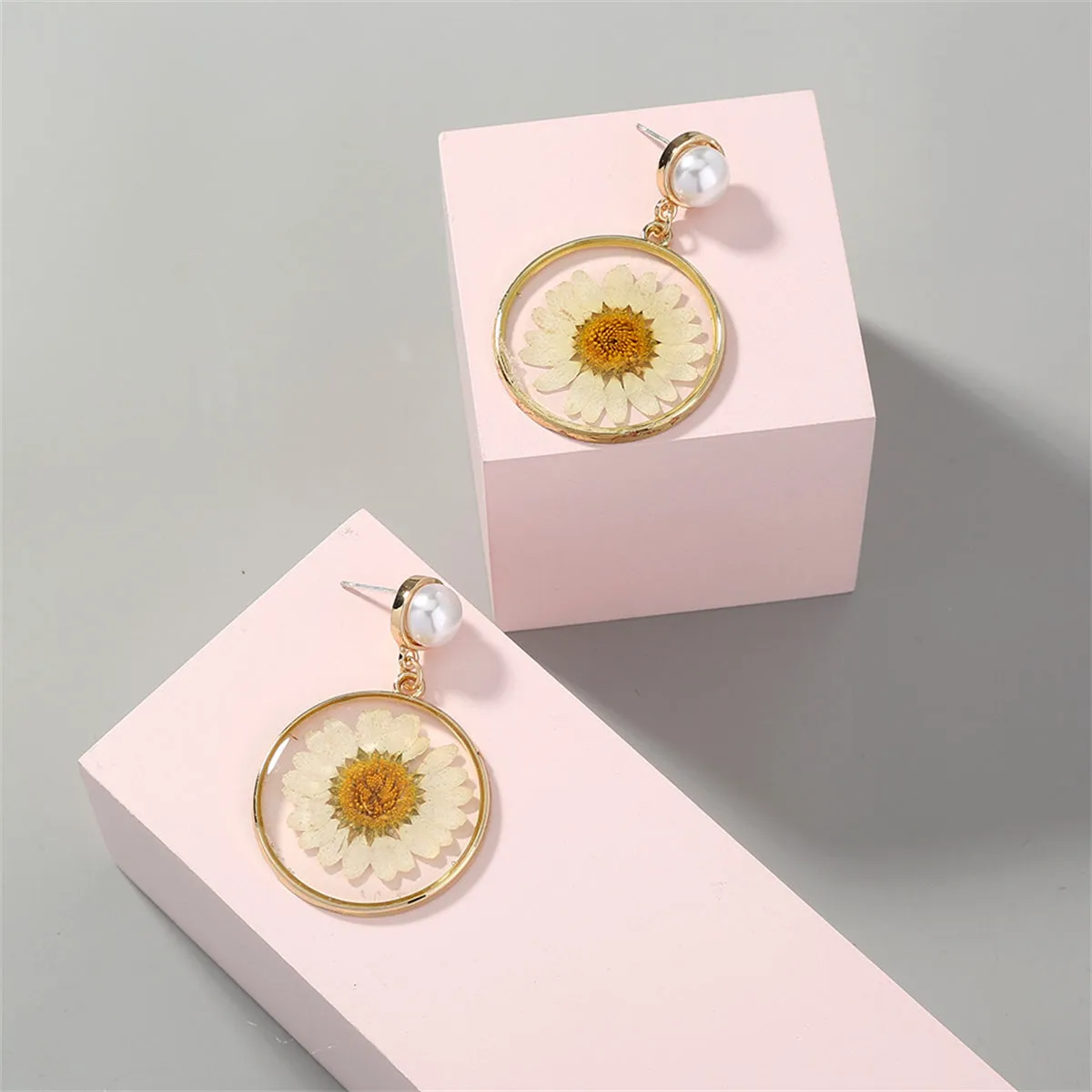 Pearl & 18K Gold-Plated Resin Mum Drop Earrings