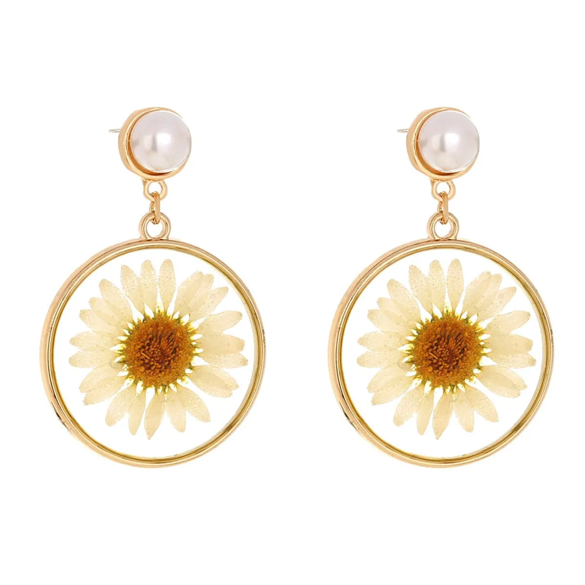 Pearl & 18K Gold-Plated Resin Mum Drop Earrings