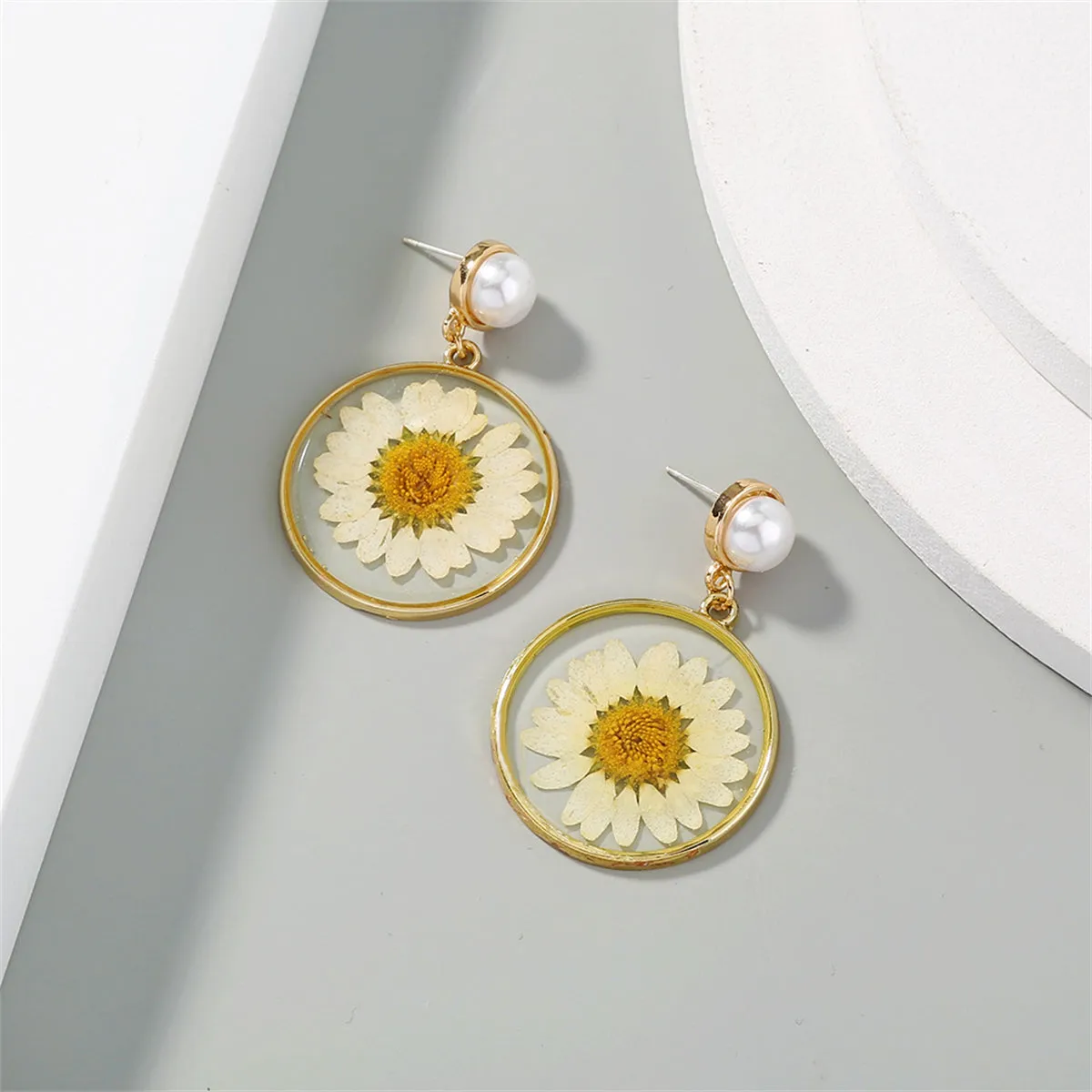 Pearl & 18K Gold-Plated Resin Mum Drop Earrings