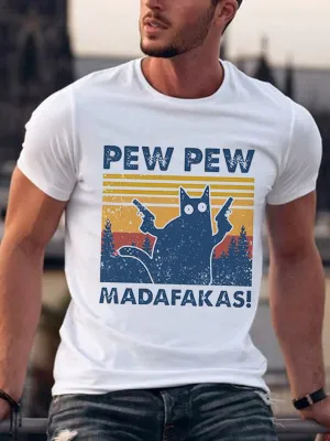 Pew Pew Cat Graphic Printed Tee