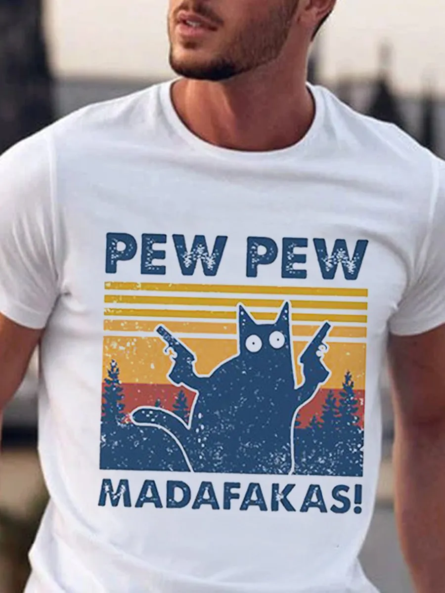 Pew Pew Cat Graphic Printed Tee