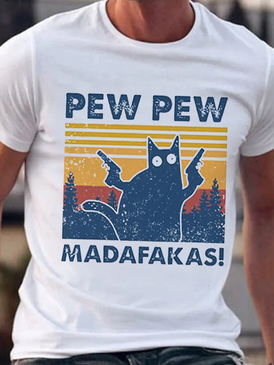 Pew Pew Cat Graphic Printed Tee