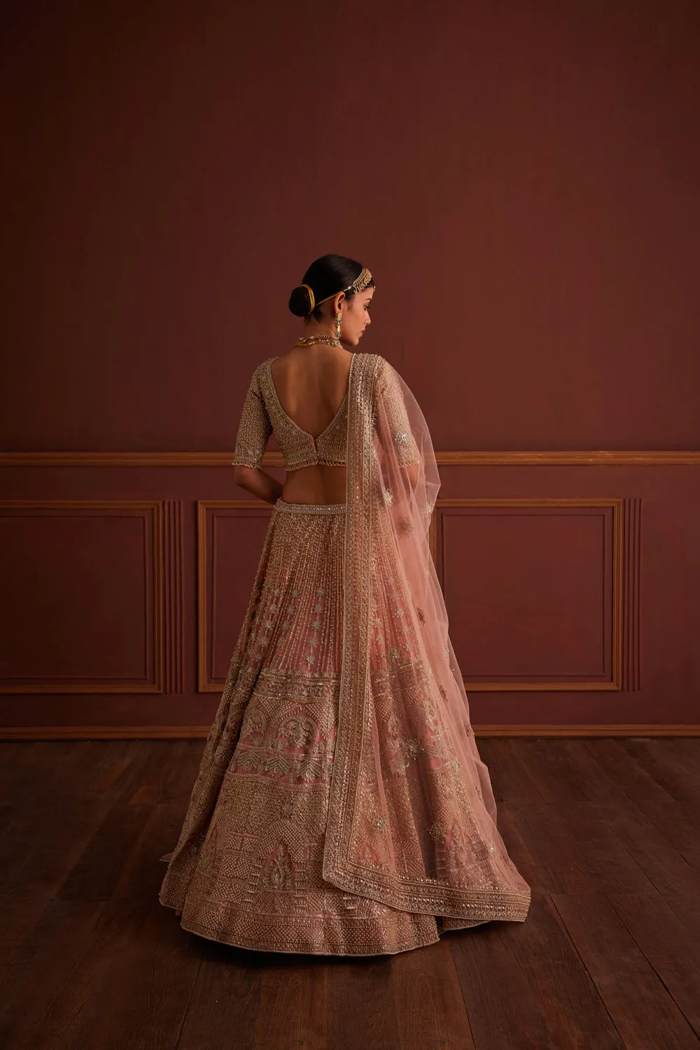 Pink Bead Embellished Bridal Lehenga