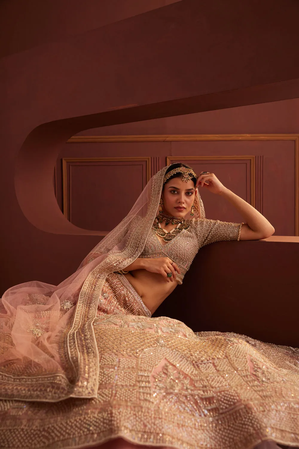 Pink Bead Embellished Bridal Lehenga