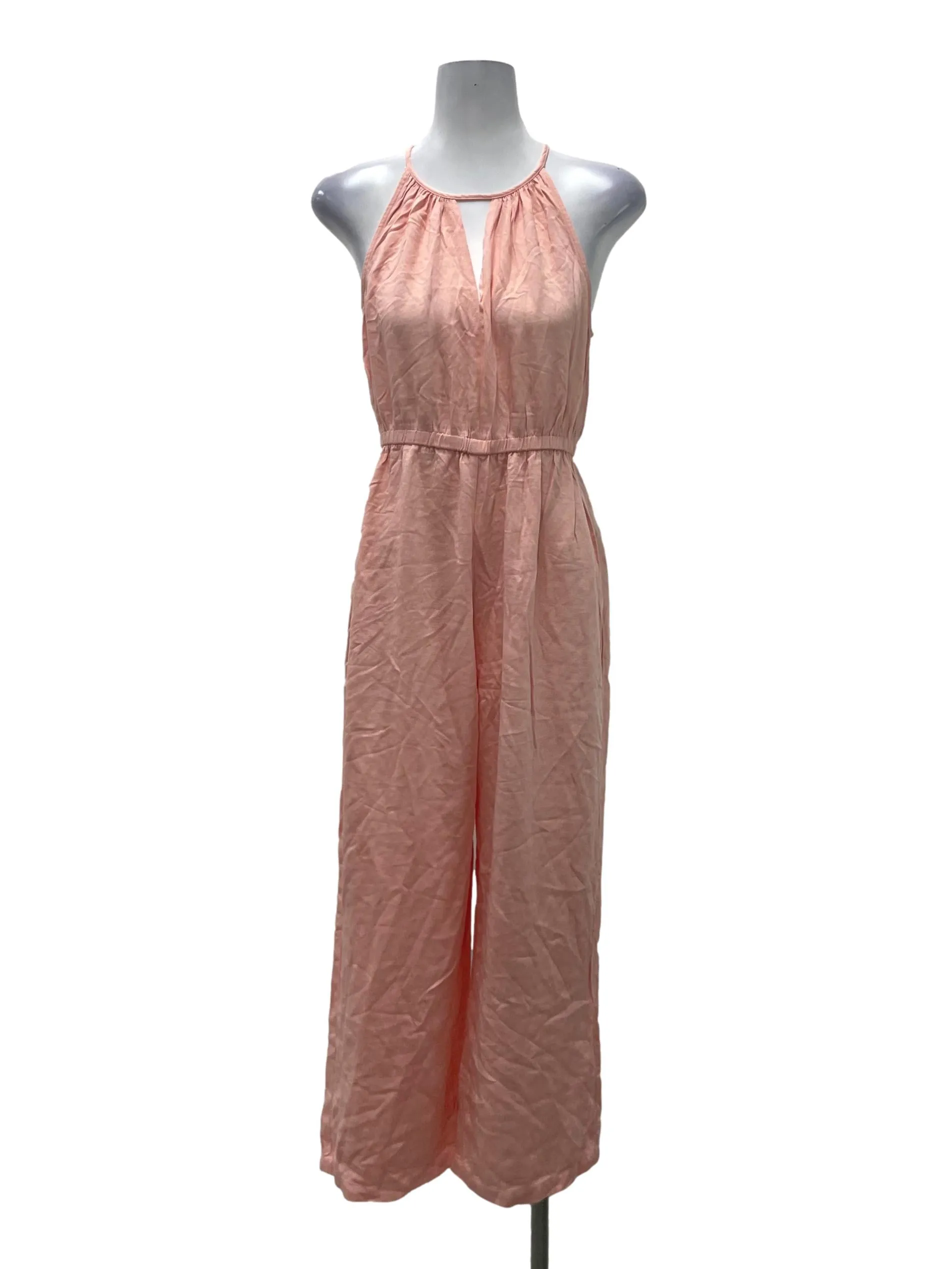 Pink High Neck Pleated Jumpsuit