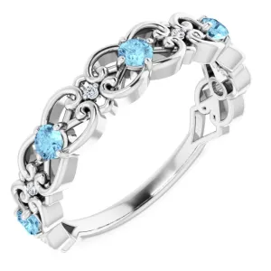 Platinum Aquamarine & .02 CTW Diamond Vintage-Inspired Scroll Ring