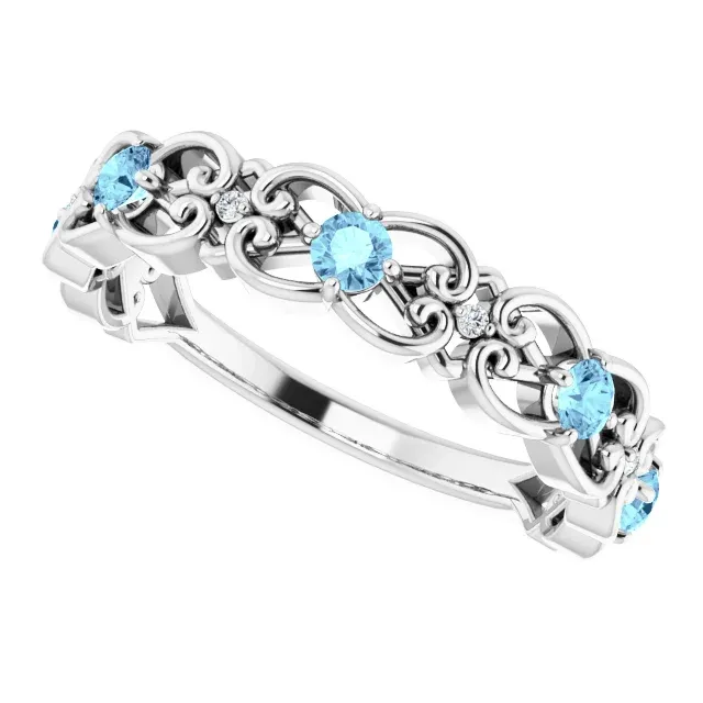 Platinum Aquamarine & .02 CTW Diamond Vintage-Inspired Scroll Ring