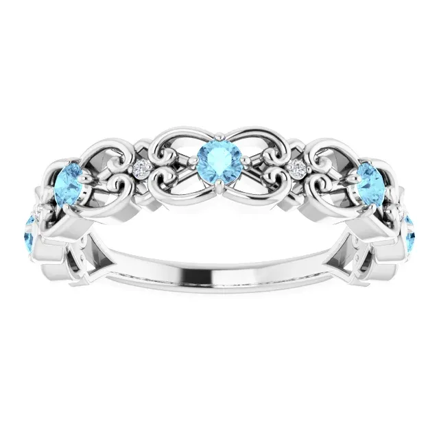 Platinum Aquamarine & .02 CTW Diamond Vintage-Inspired Scroll Ring