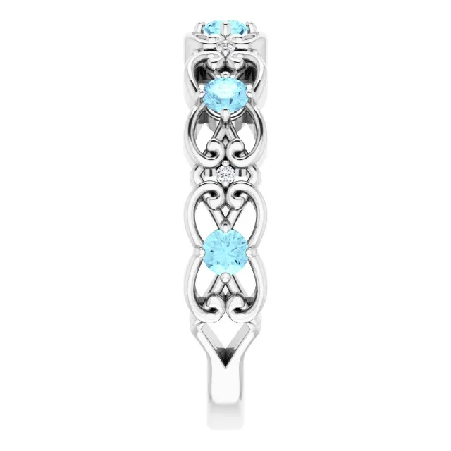 Platinum Aquamarine & .02 CTW Diamond Vintage-Inspired Scroll Ring