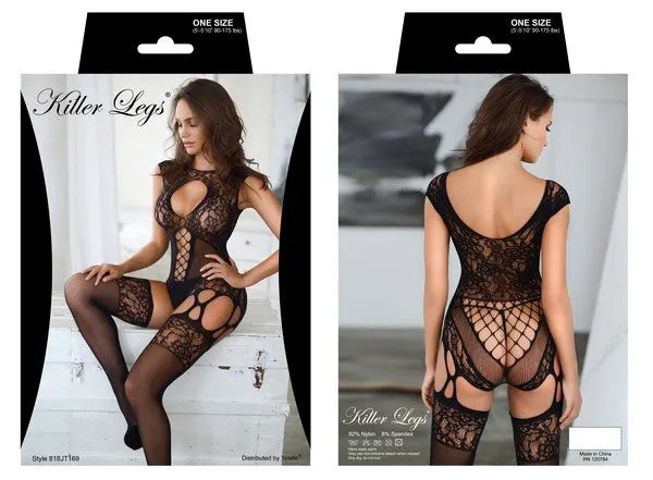 Plus Size Corset Open Work Fishnet Bodystocking