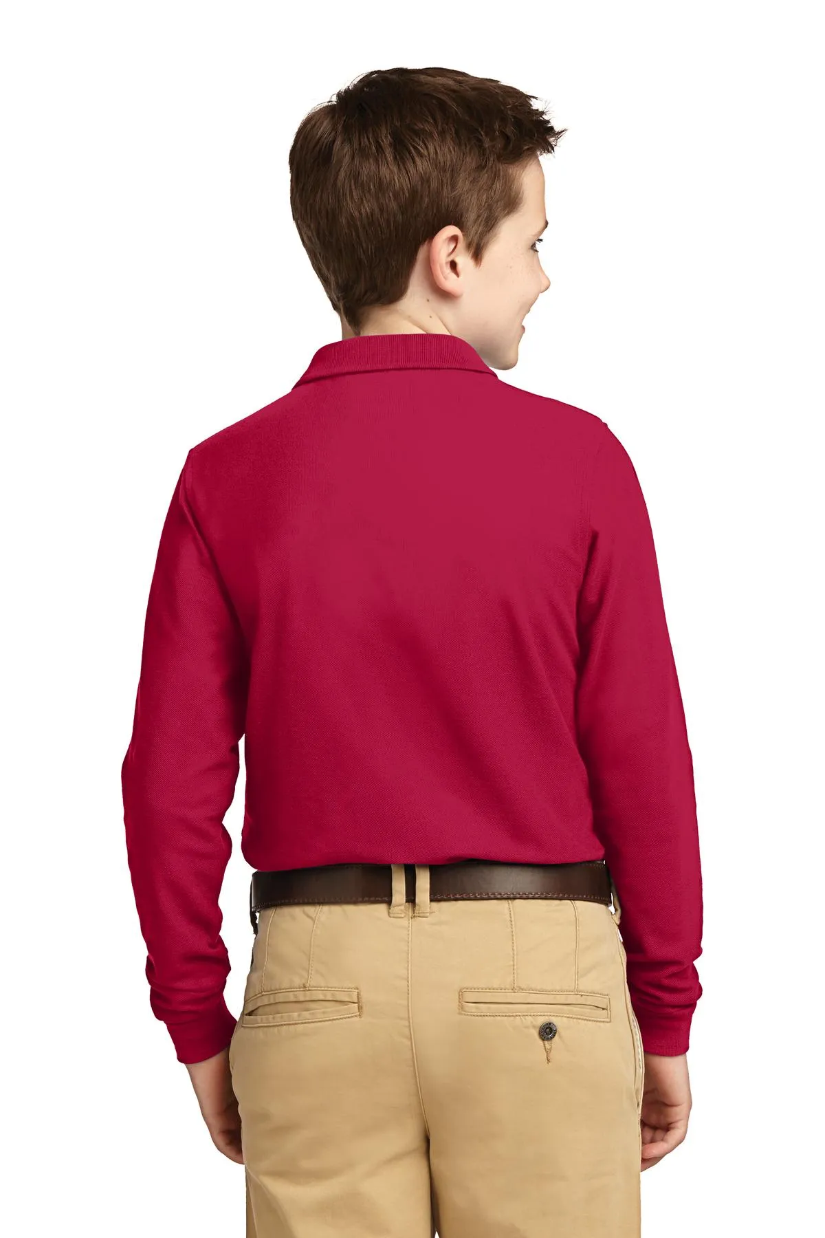 Port Authority Youth Long Sleeve Silk Touch Polo.  Y500LS Red