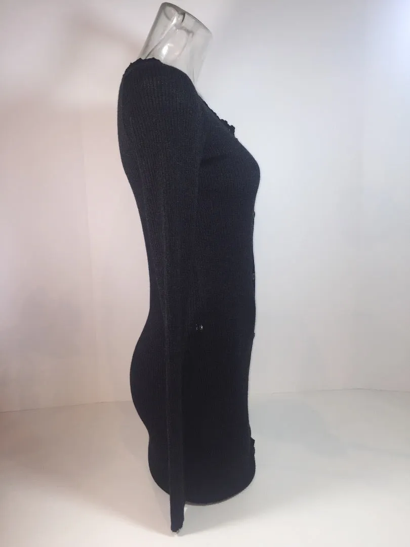 PRADA Lace Trim Neck Charcoal Knit Button Up Cardigan Size 40