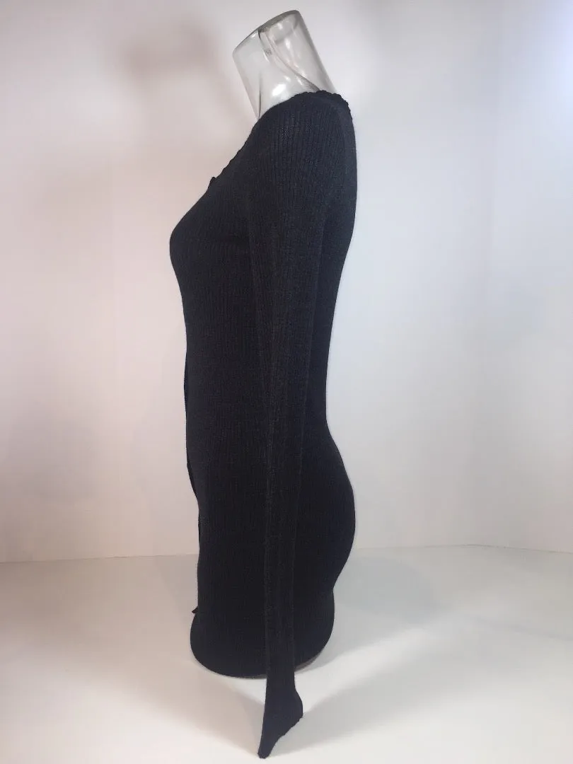 PRADA Lace Trim Neck Charcoal Knit Button Up Cardigan Size 40