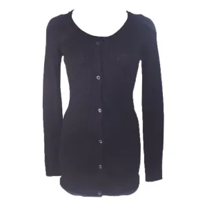 PRADA Lace Trim Neck Charcoal Knit Button Up Cardigan Size 40