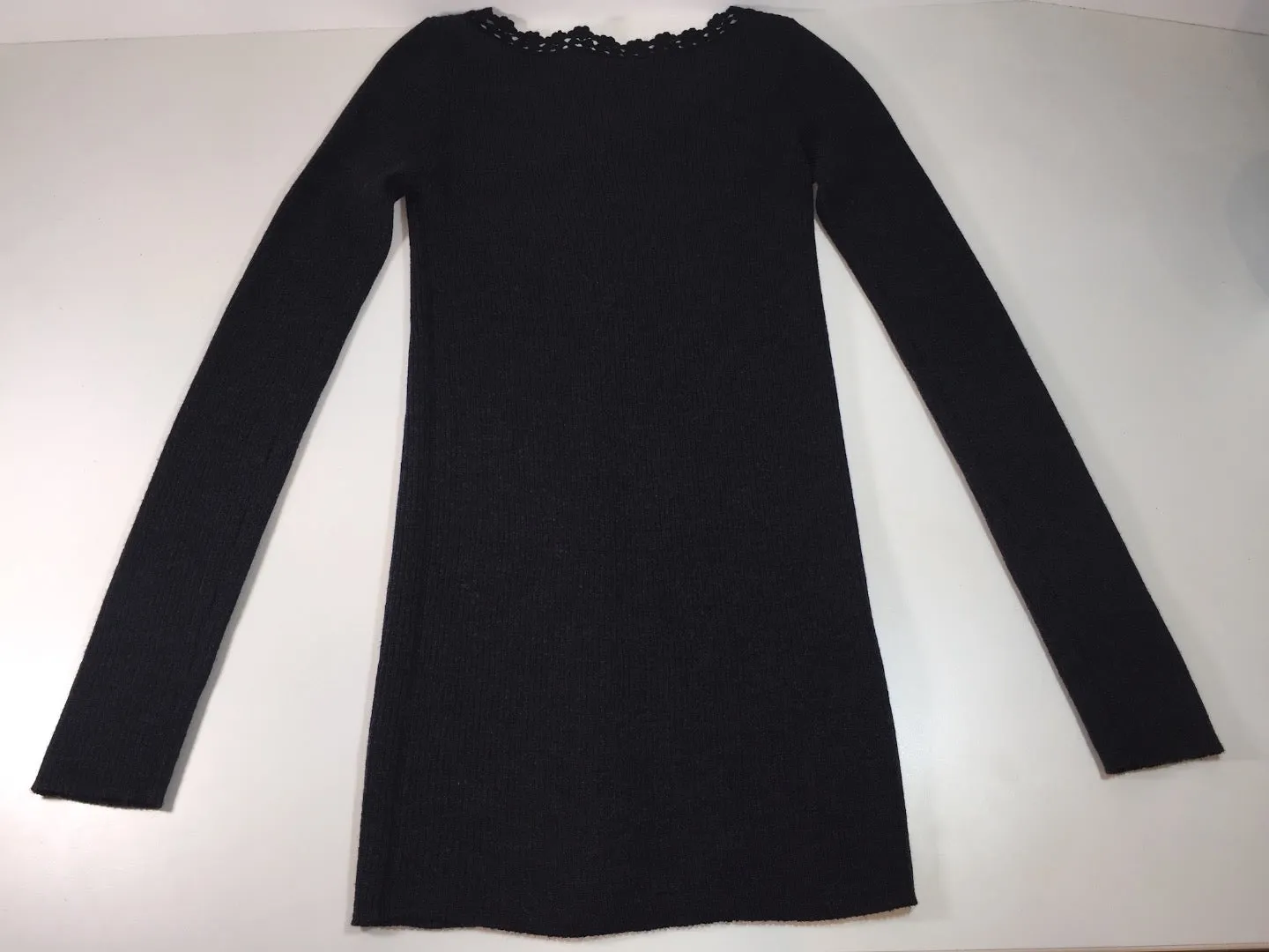 PRADA Lace Trim Neck Charcoal Knit Button Up Cardigan Size 40