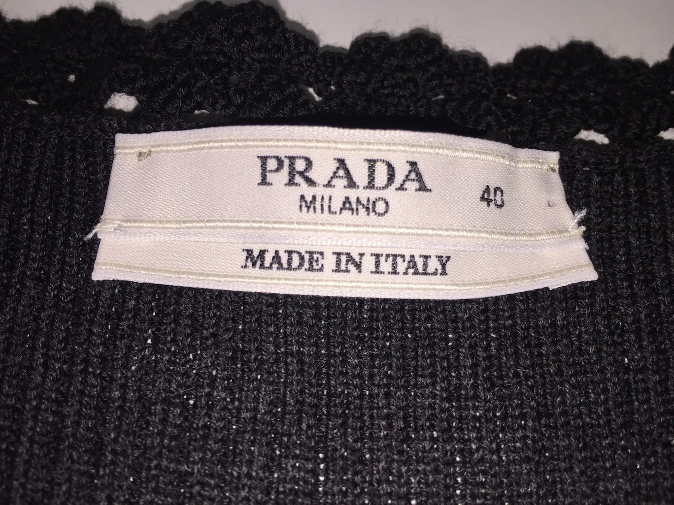 PRADA Lace Trim Neck Charcoal Knit Button Up Cardigan Size 40