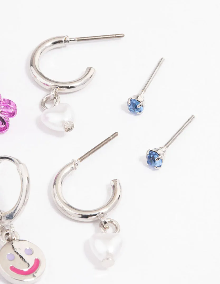 Purple Smiley Stacker Earrings