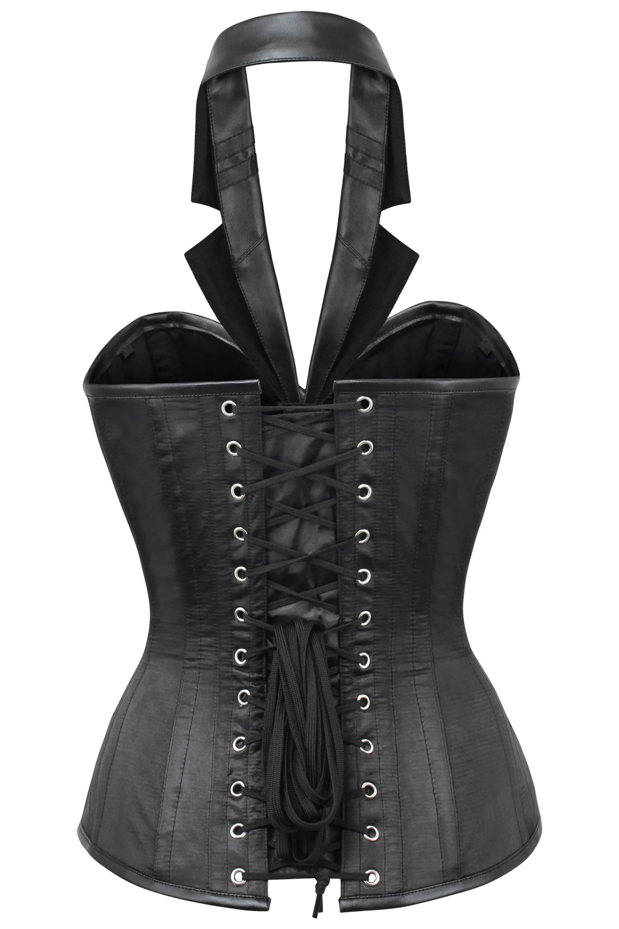 PVC Steampunk Halterneck Corset with Tuxedo Lapel