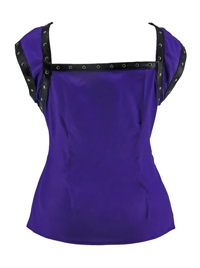 Retro Gothic Lace Up Sleeveless Patchwork Crepe Casual Blouse Top