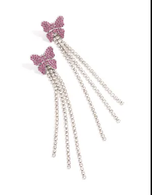 Rhodium Pink Butterfly Curb Chain Earrings