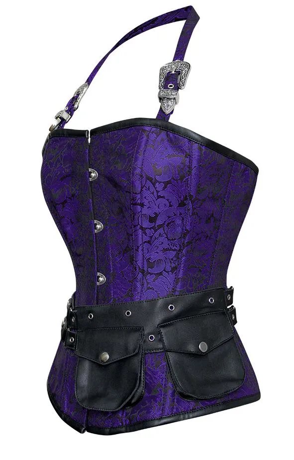Rosamund Purple Corset with Strap and Faux Leather Pouch