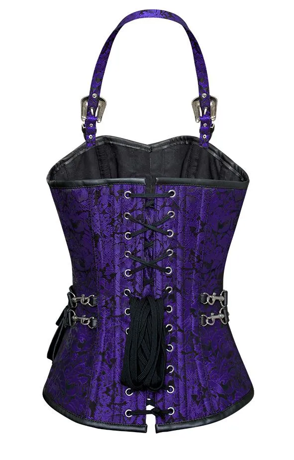 Rosamund Purple Corset with Strap and Faux Leather Pouch
