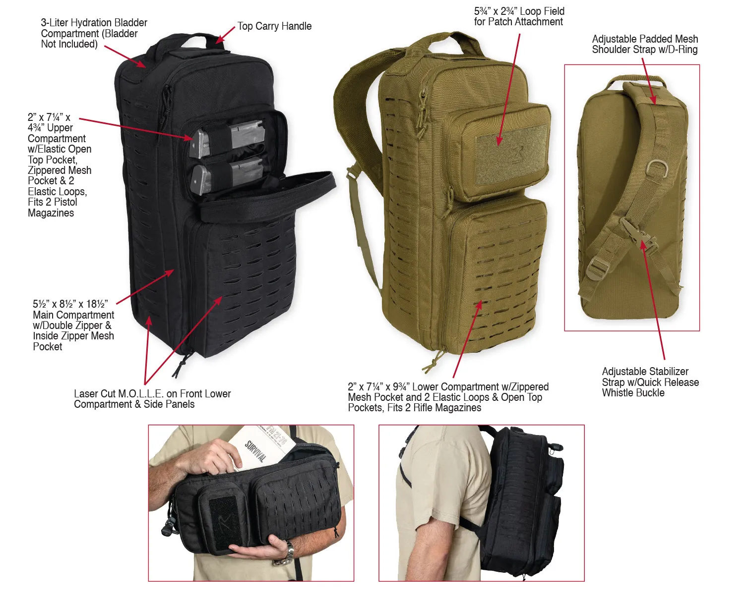 Rothco Tactical Single Sling Pack With Laser Cut MOLLE