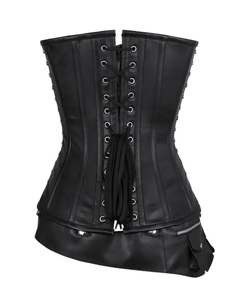Ruperta Criss Cross Black Overbust Corset with Detachable Belt