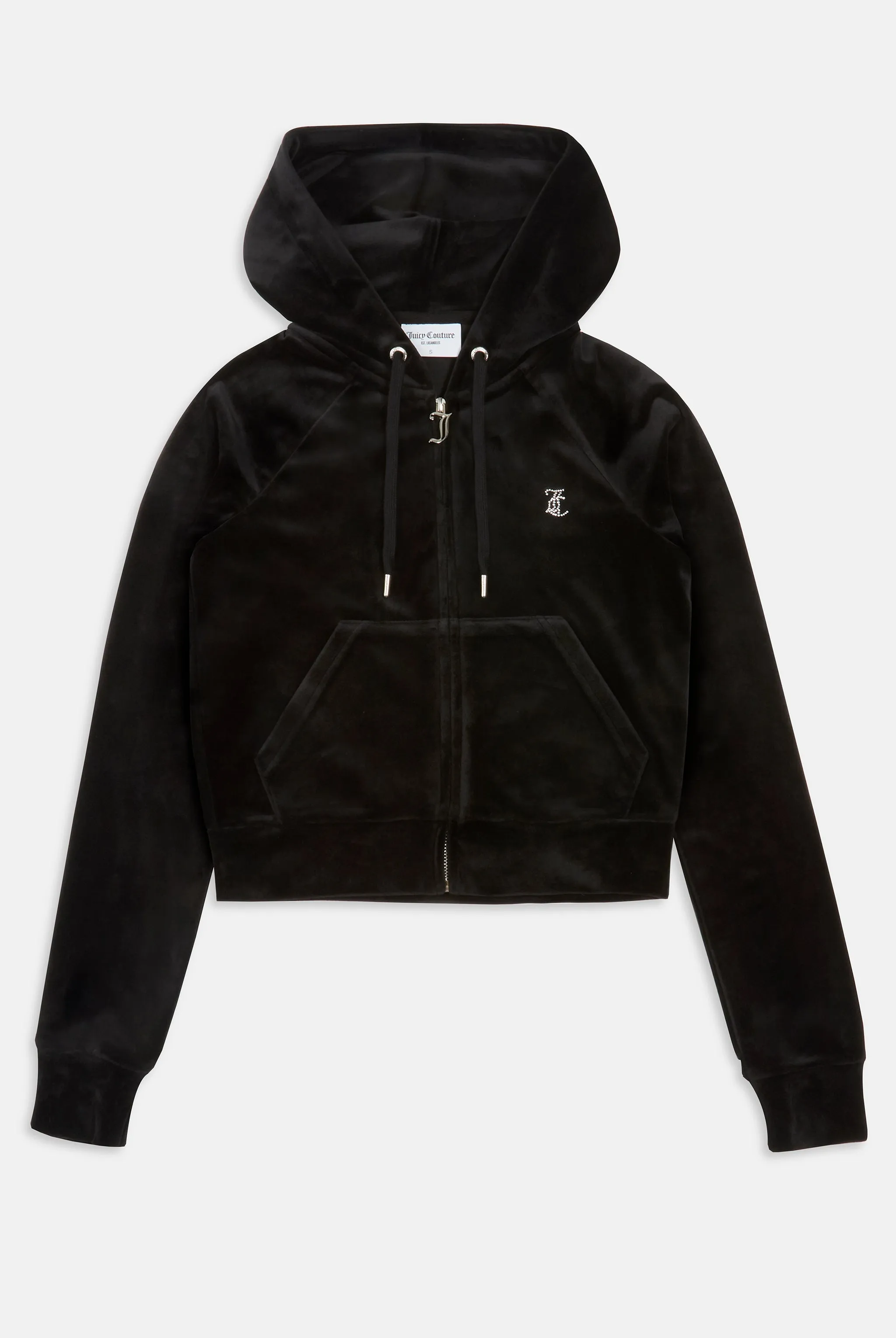 'SAGITTARIUS' BLACK DIAMANTÉ VELOUR ZIP-THROUGH HOODIE