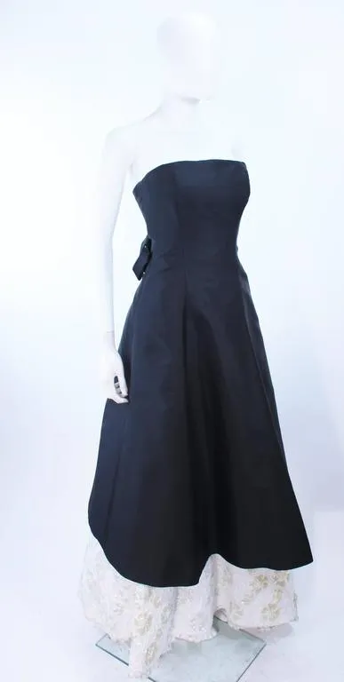 SAM CARLIN Black Silk Gown with White Sequin Lace Accents Size 6