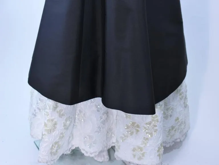 SAM CARLIN Black Silk Gown with White Sequin Lace Accents Size 6