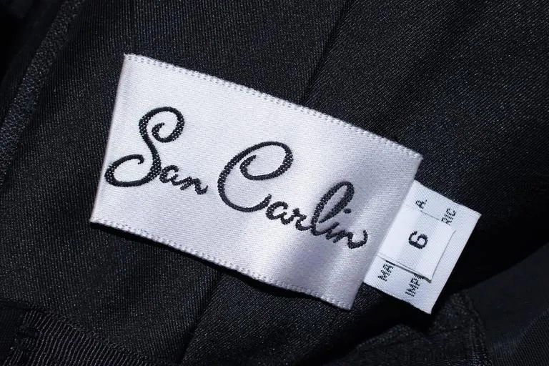 SAM CARLIN Black Silk Gown with White Sequin Lace Accents Size 6
