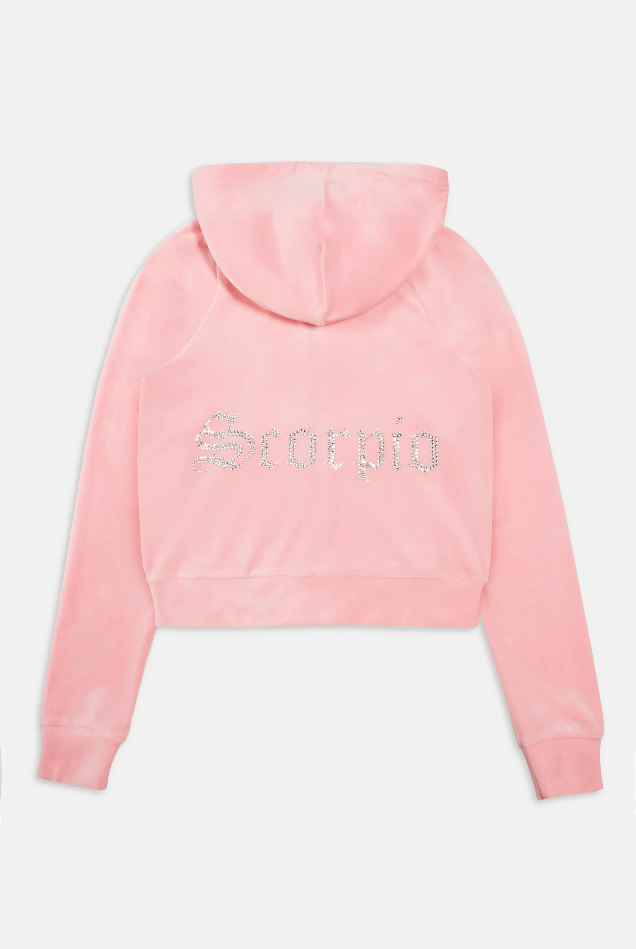 'SCORPIO' JUICY PINK DIAMANTÉ VELOUR ZIP-THROUGH HOODIE