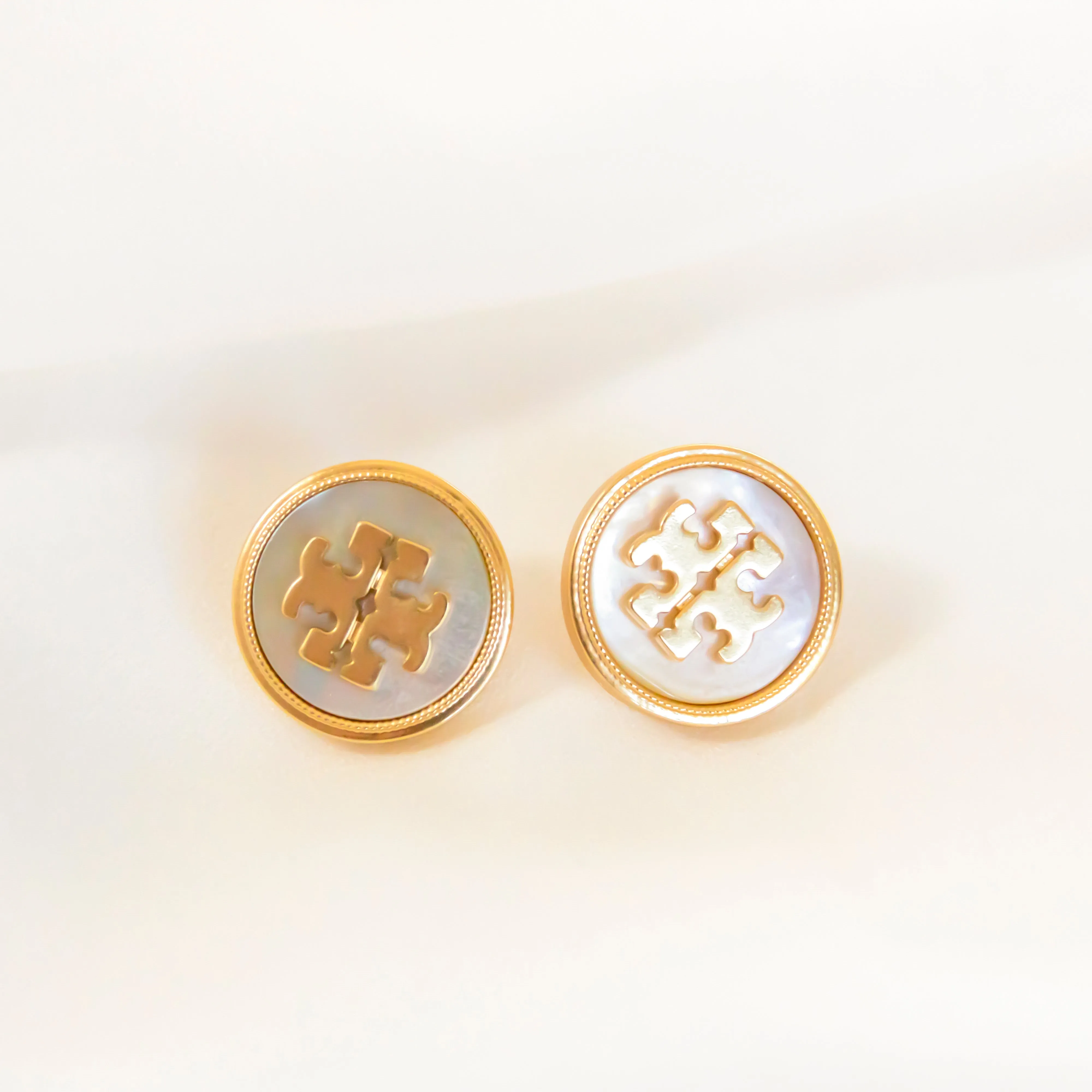 Semi-Precious Mother Of Pearl Logo Earrings
