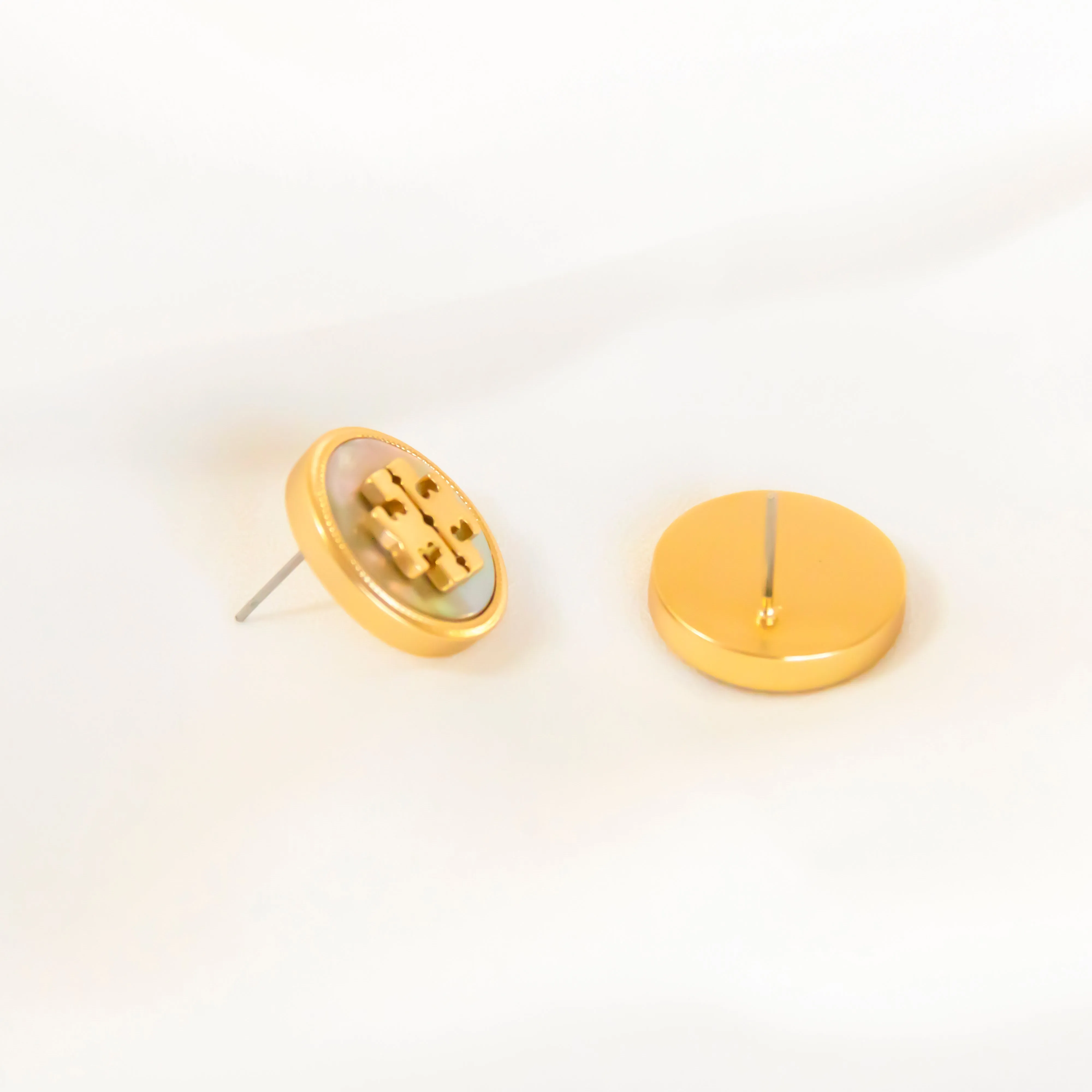Semi-Precious Mother Of Pearl Logo Earrings