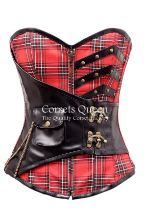 Shand Tartan With Faux Leather Overbust Corset